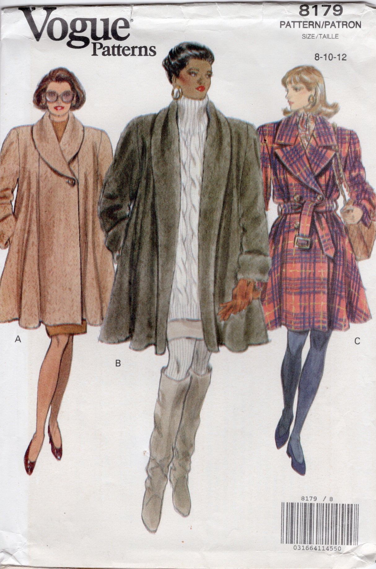 1990's Vogue Swing Coat pattern - Bust 31.5-34" - No. 8179
