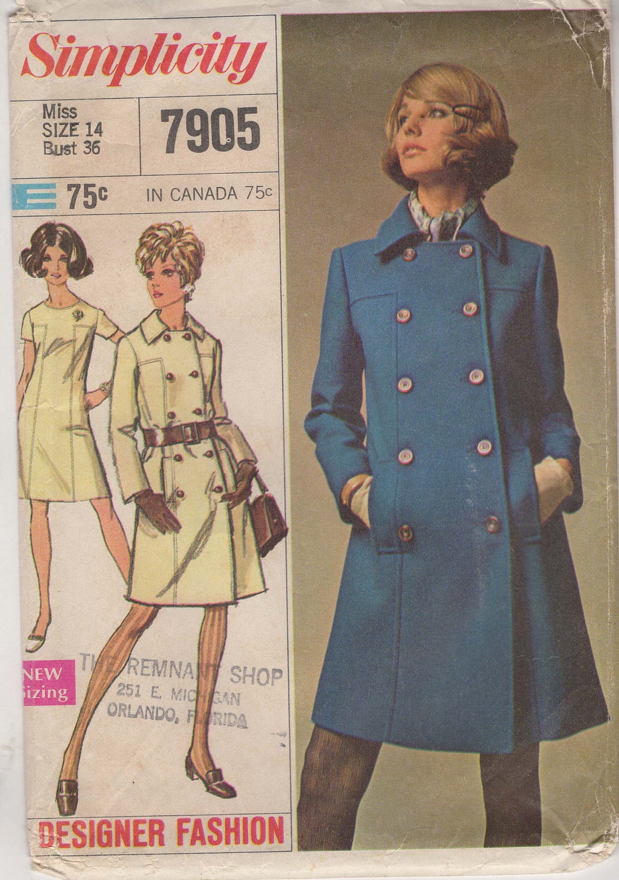 1960's Simplicity Double Breasted Coat and Shift Dress Pattern - Bust 36" - No. 7905