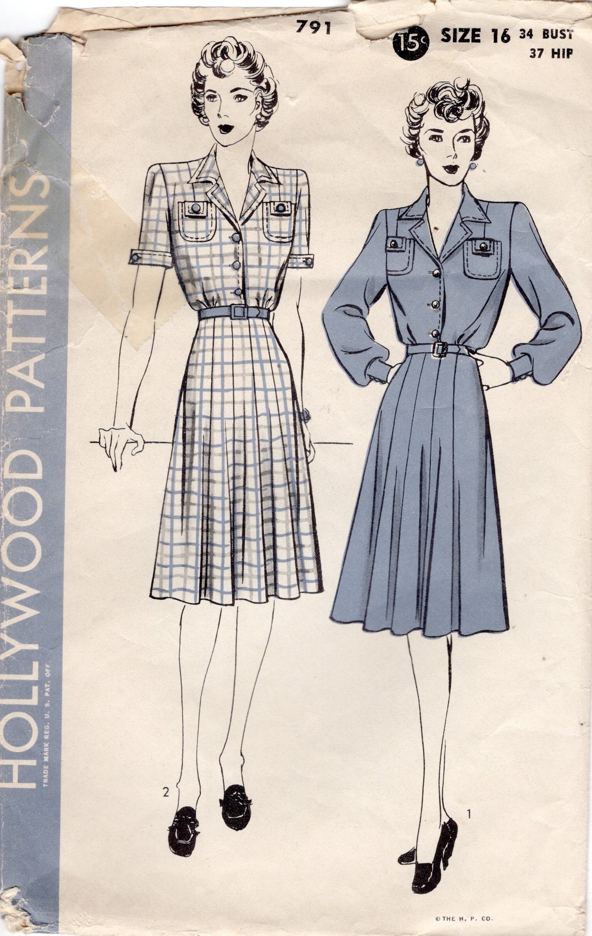 1940’s Hollywood Shirtwaist Dress Pattern- Bust 34”-  No.791