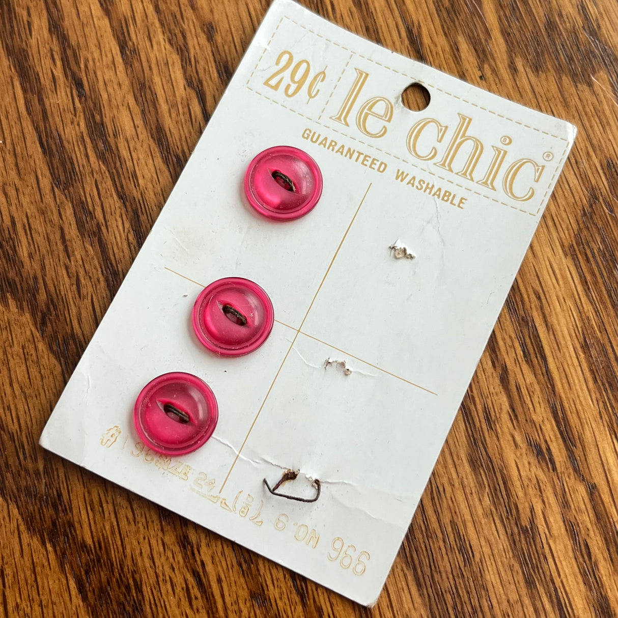 1960’s Le Chic Plastic Buttons - Frosted Pink - Set of 3 - Size 24 - 5/8" - on card