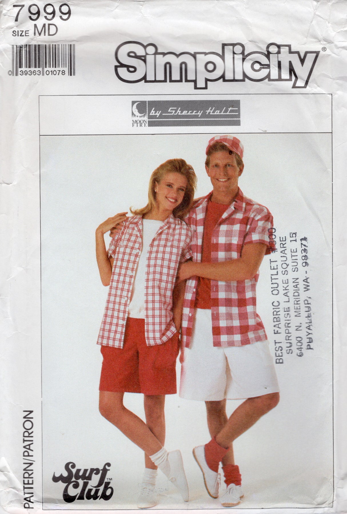 1980's Simplicity Surf Club Button Up Shirt, Shorts and Hat Pattern - Bust/Chest 35-36.5" - No. 7999