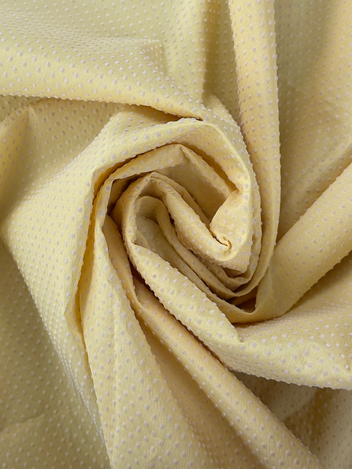1980’s Yellow with White Flocked Swiss Dot Polyester Fabric - (P207)