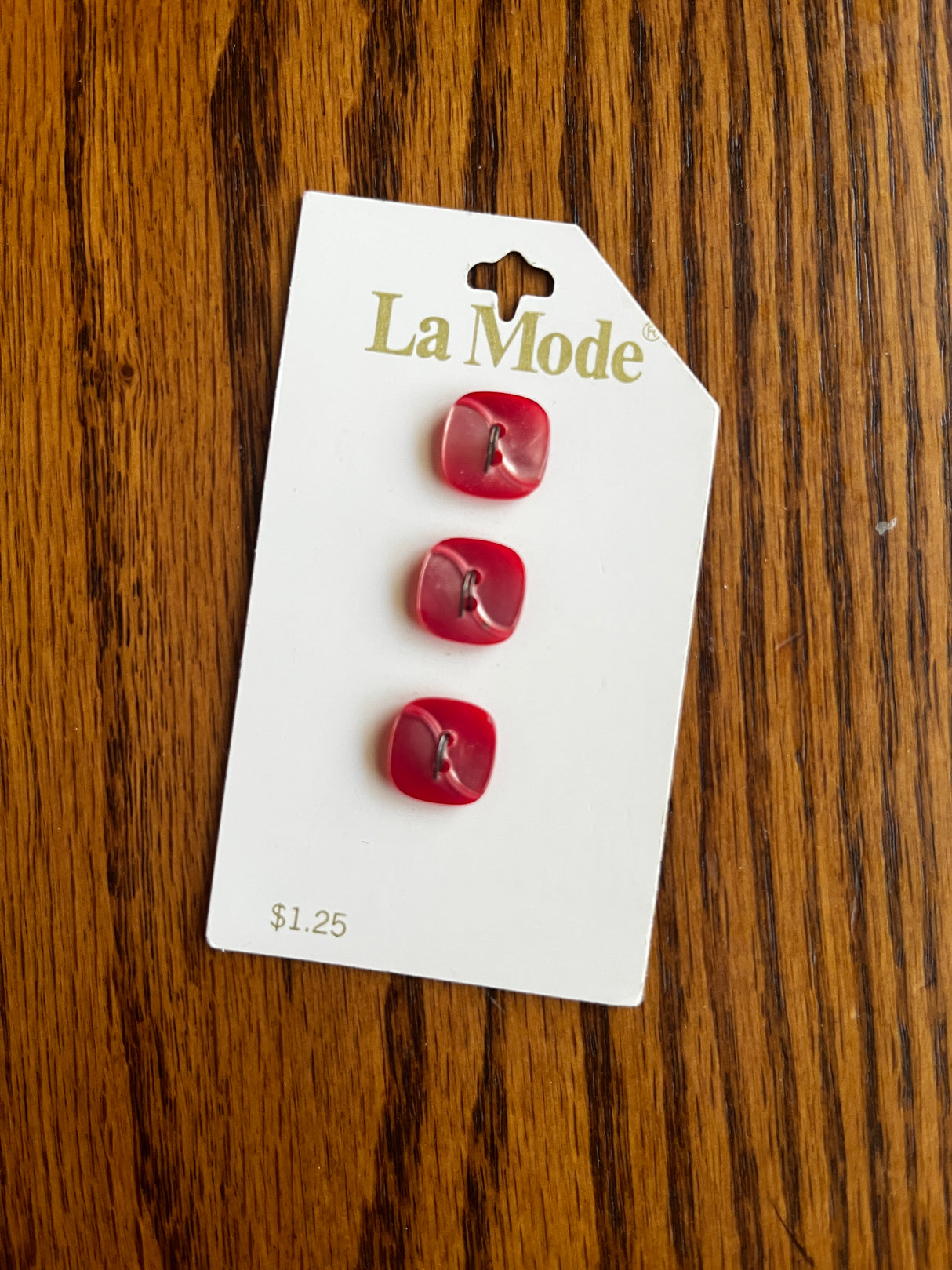 1980’s La Mode Pink Carved Pearlescent Plastic Buttons - Set of 3 - 1/2" - on card