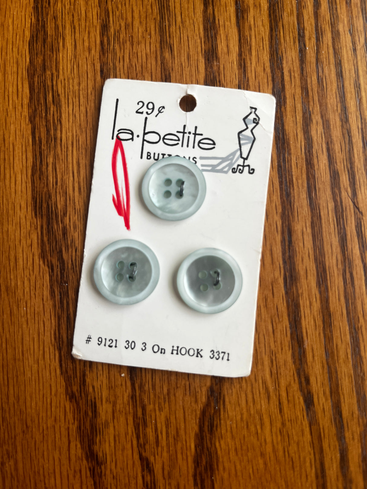 1980’s La Petite Light Blue Pearlescent Plastic Button - Set of 3 - 3/4” - on card