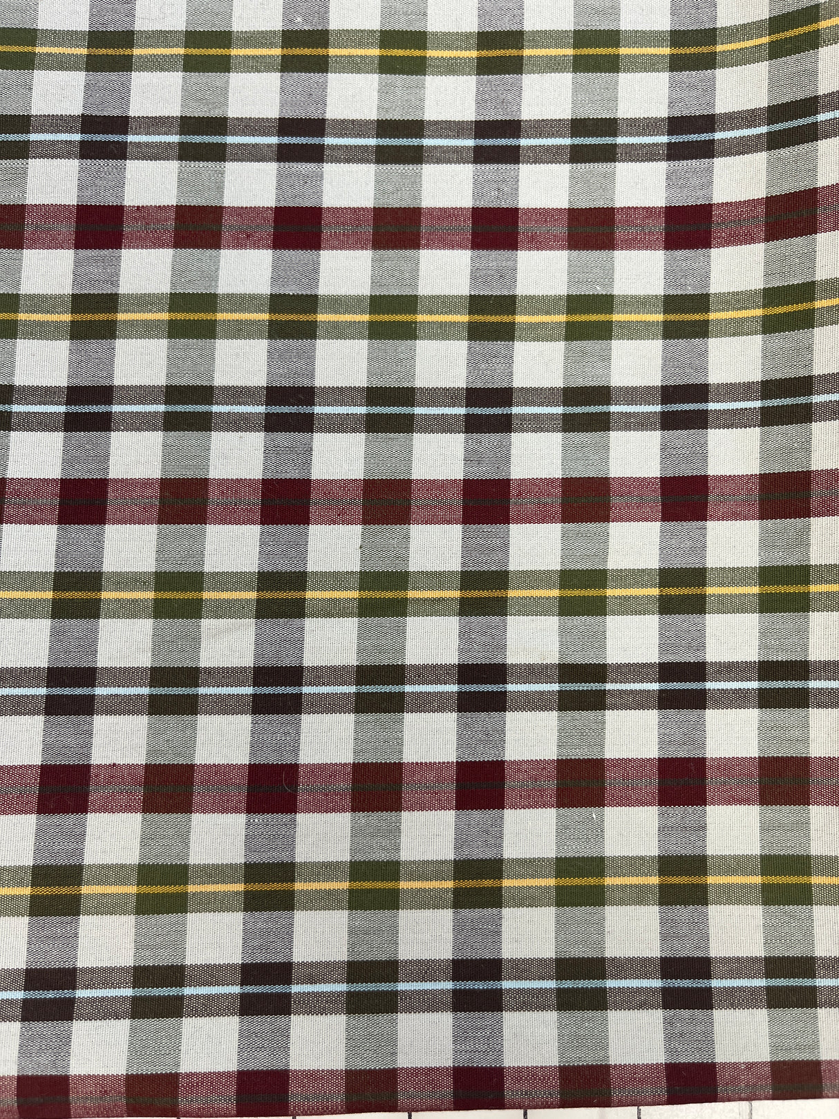 1980’s Yellow, Red and Green Plaid Cotton Blend Fabric - (P204)