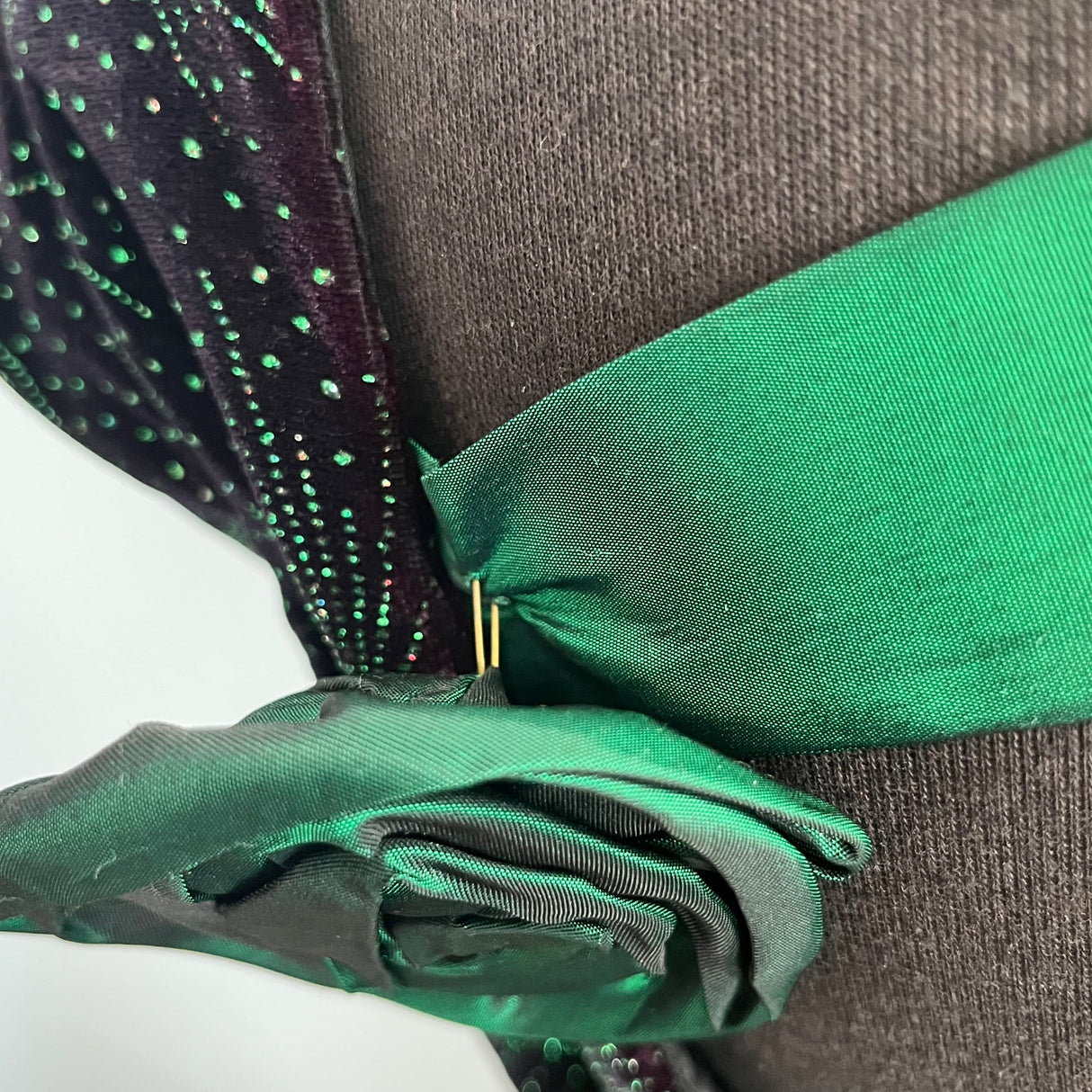 1980’s Black Velvet Taffeta Leg Of Mutton Sleeve Dress Leslie Fay Evenings XS