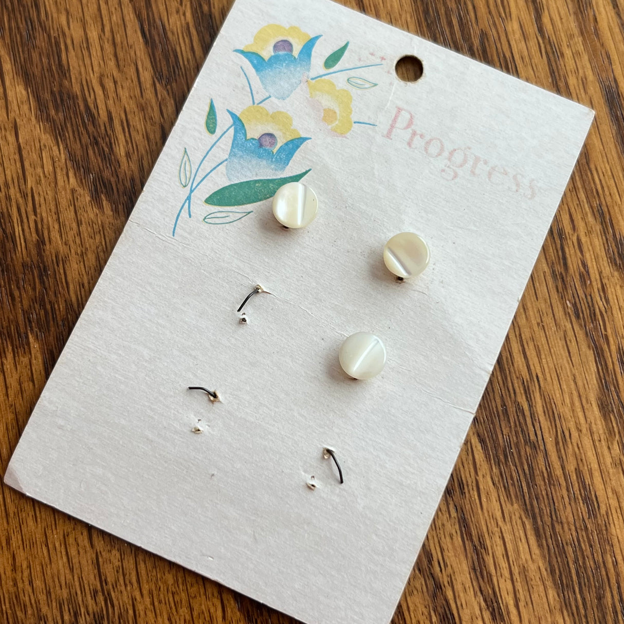 1950’s Progress Mother of Pearl Shank Buttons - Opalescent - Set of 3 - 1/4" - on card