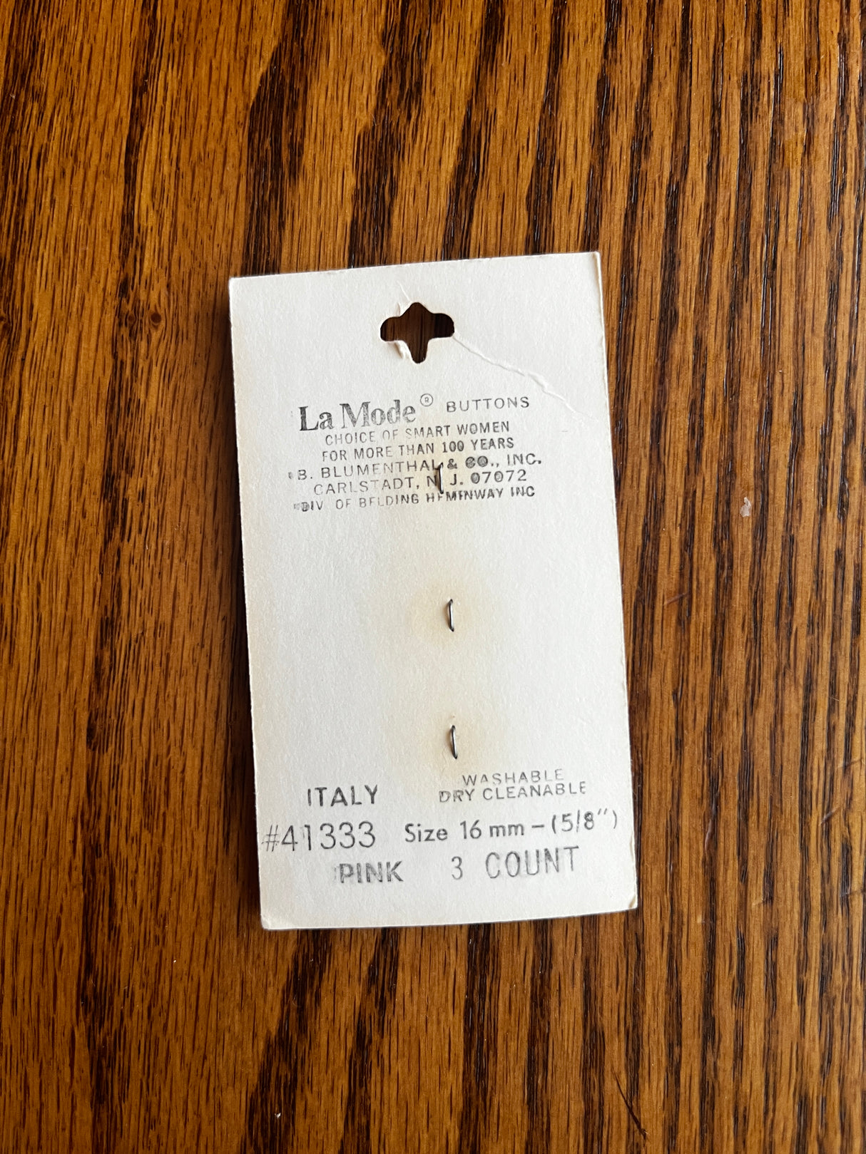 1980’s La Mode Faded Pink Triangular Plastic Buttons - Set of 3 - 5/8" - on card