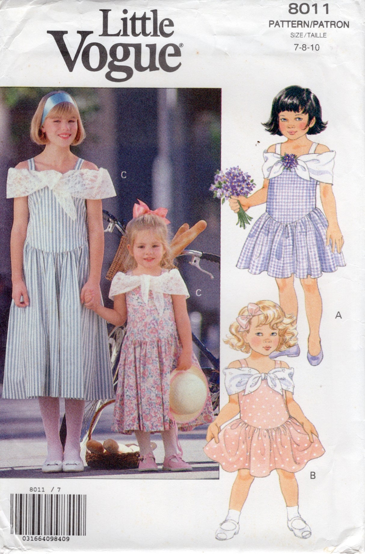 1990's Vogue Child's Drop Waist Dress Pattern - Chest 26-28.5" - No. 8011