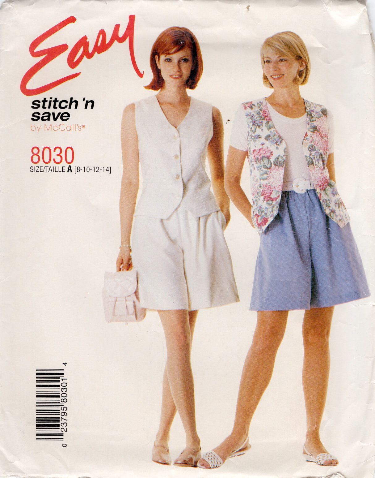 1990's McCall's Vest and Pull On Shorts - Bust 31.5-36" - No. 8030