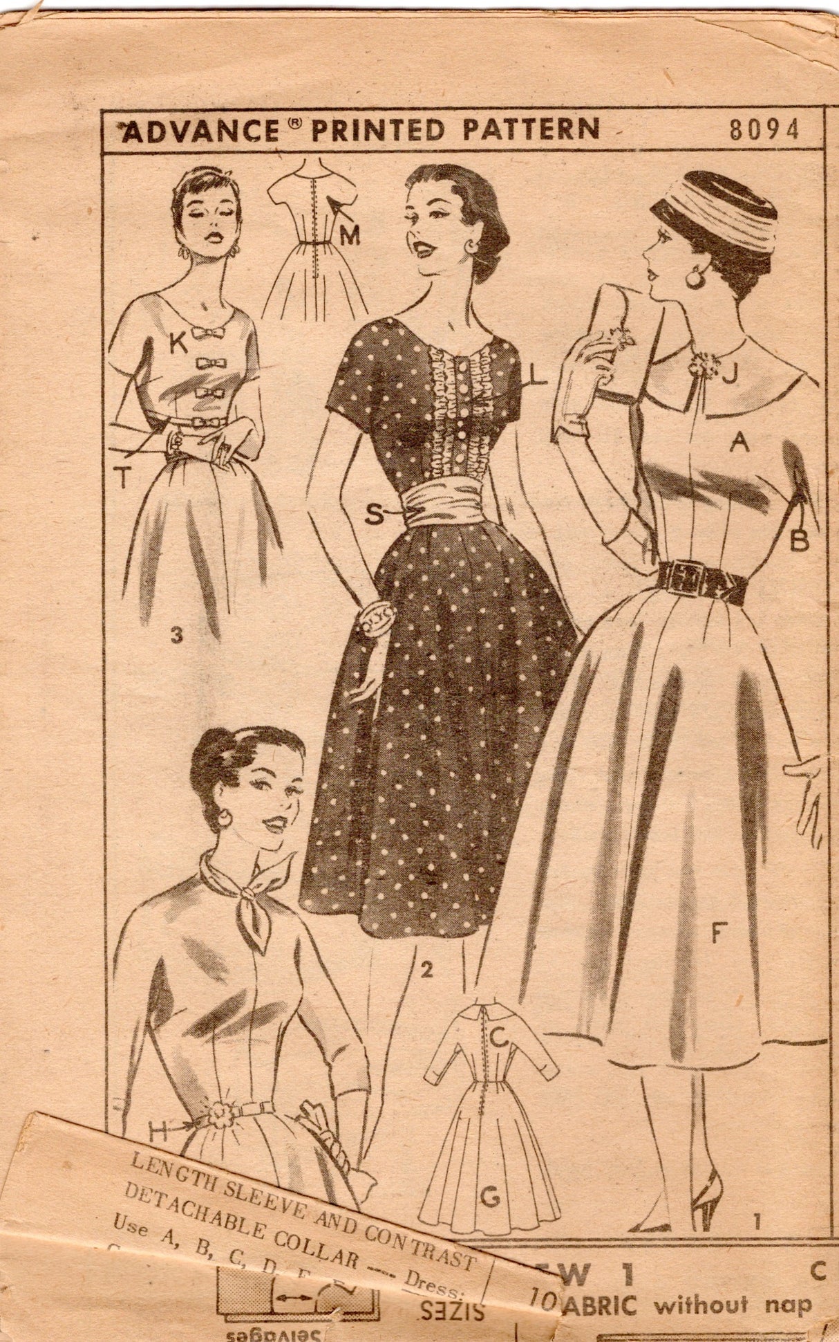 1950’s Advance High Neckline Fit and Flare Dress Pattern - Bust 31” - No. 8094