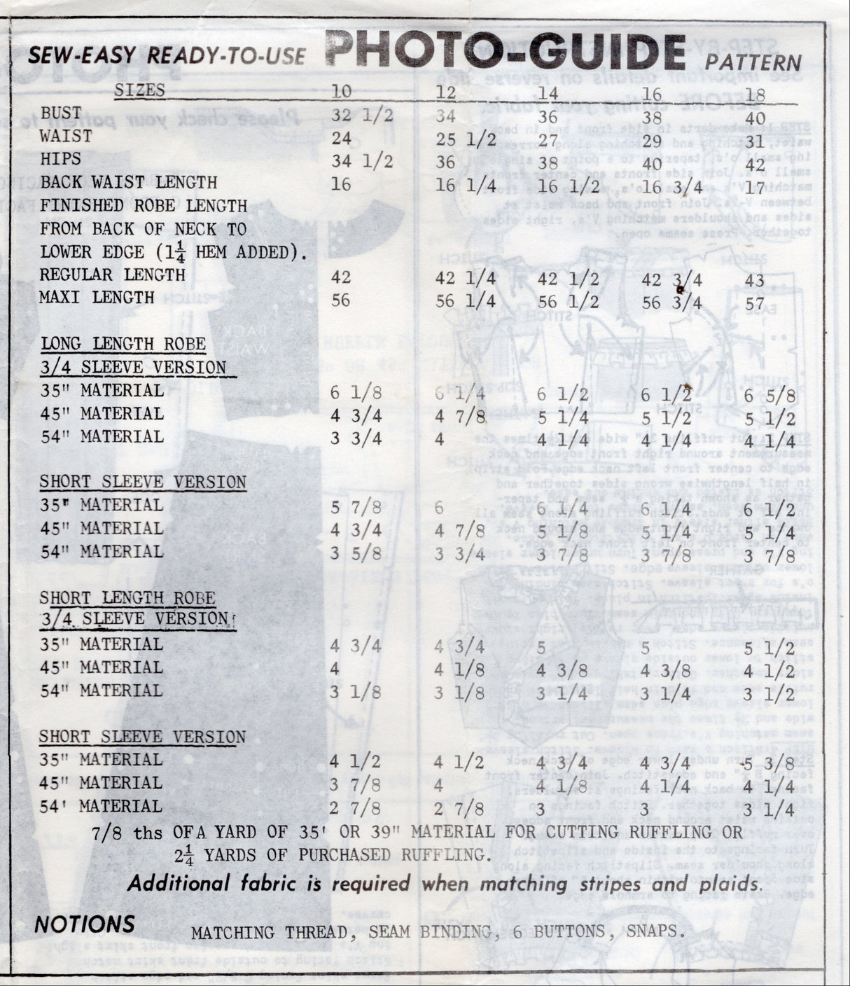 1960's Mail Order Robe Pattern - Bust 34" - No. 8110