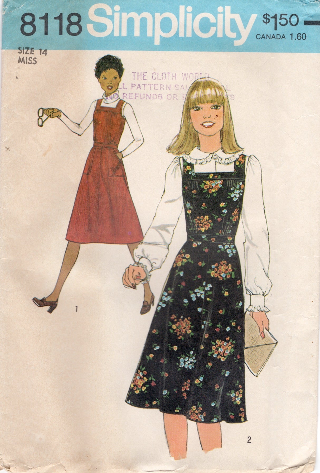 1970’s Simplicity Square Neckline Jumper Dress Pattern - Bust 36” - No. 8118