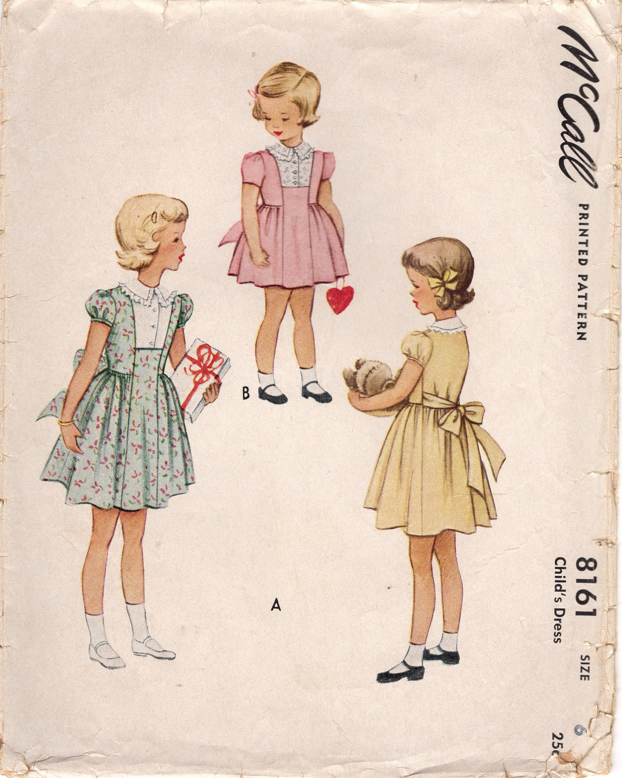 1950's McCall Child's One Piece Dress with Bow Tie Back Pattern - Sz 6 - Chest 24" - No. 8161