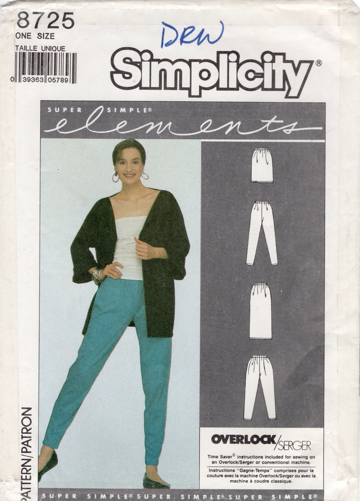 1980's Simplicity Pull On Pants and Straight Line Skirt - One Size (fits up to Hips 48") - No. 8725