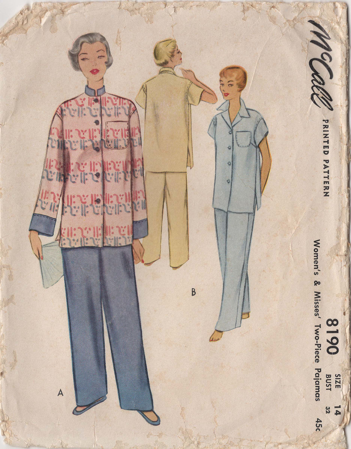 1950's McCall Two-Piece Pajama Pattern– Bust 32" - No. 8190