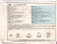 1980's McCall's HUG A CHUM Animal Pillow Set Pattern, Bulldog, Rabbit, Pig and Frog - UC/FF - No. 8198
