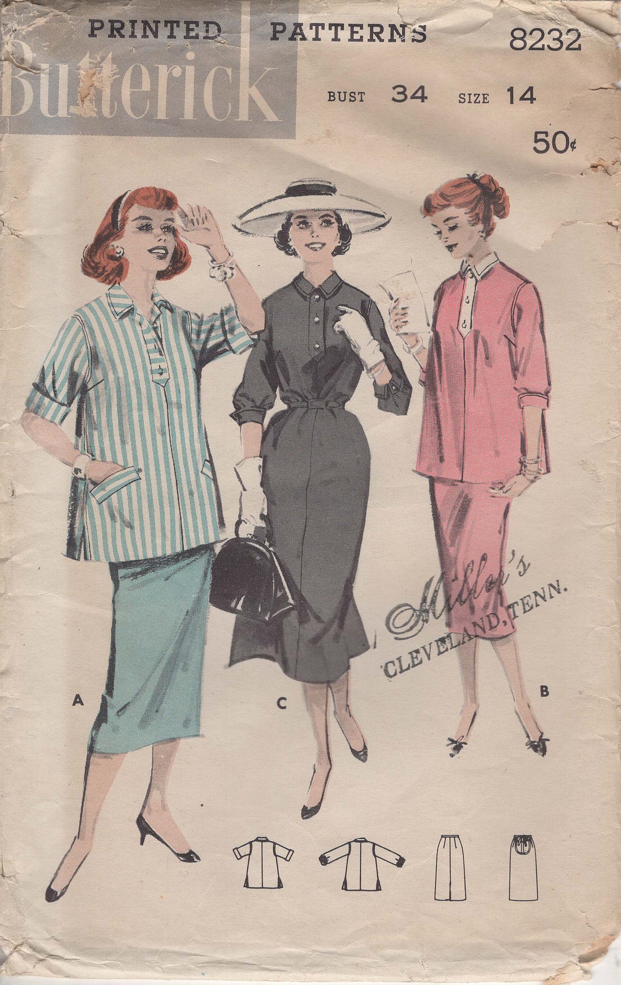 1950's Butterick Maternity Smock, Dress and Skirt Pattern - Bust 34" - No. 8232