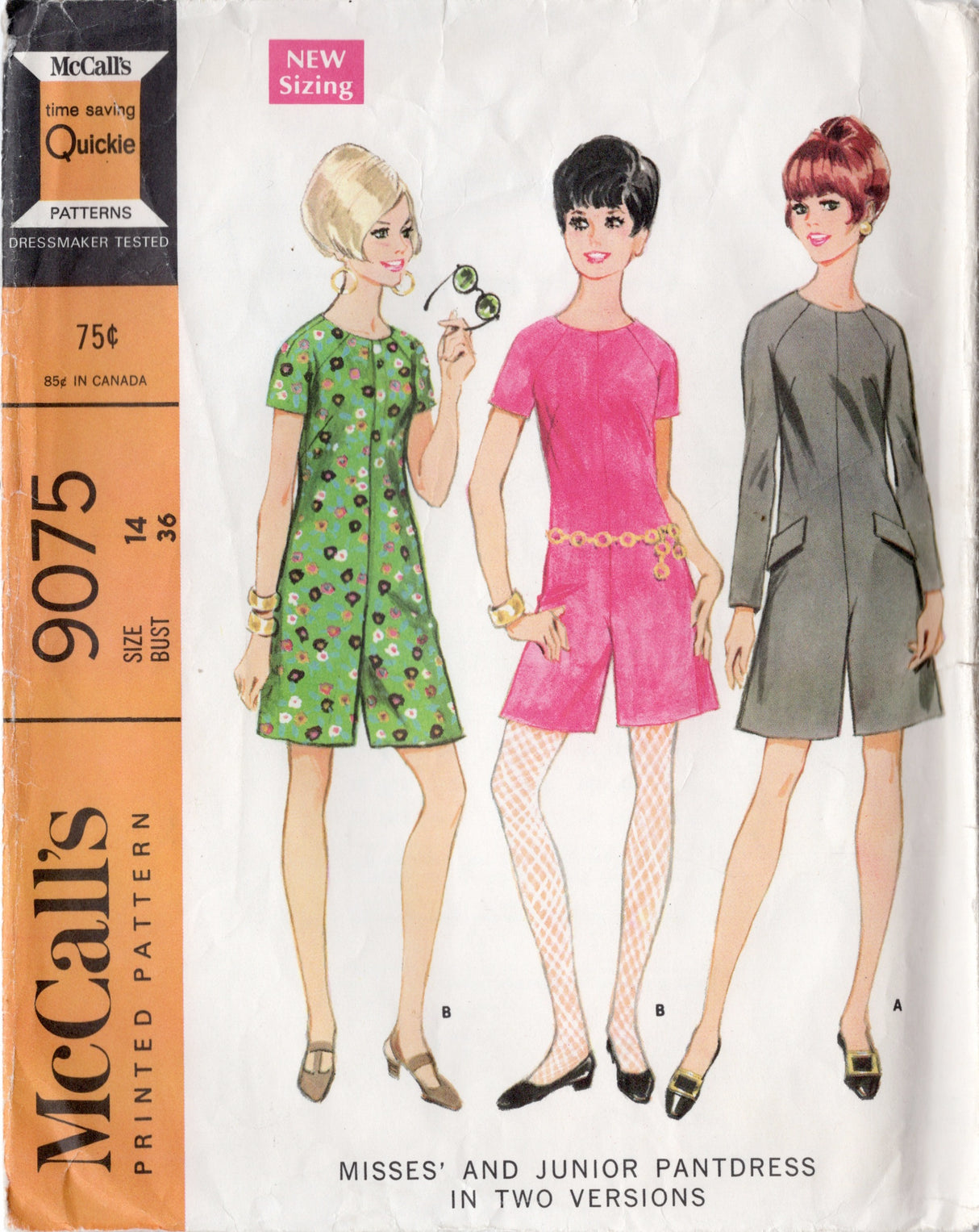 1960's McCall's Pantdress (Romper) Pattern with Short or Long Raglan Sleeves - Bust 34" - No. 9075