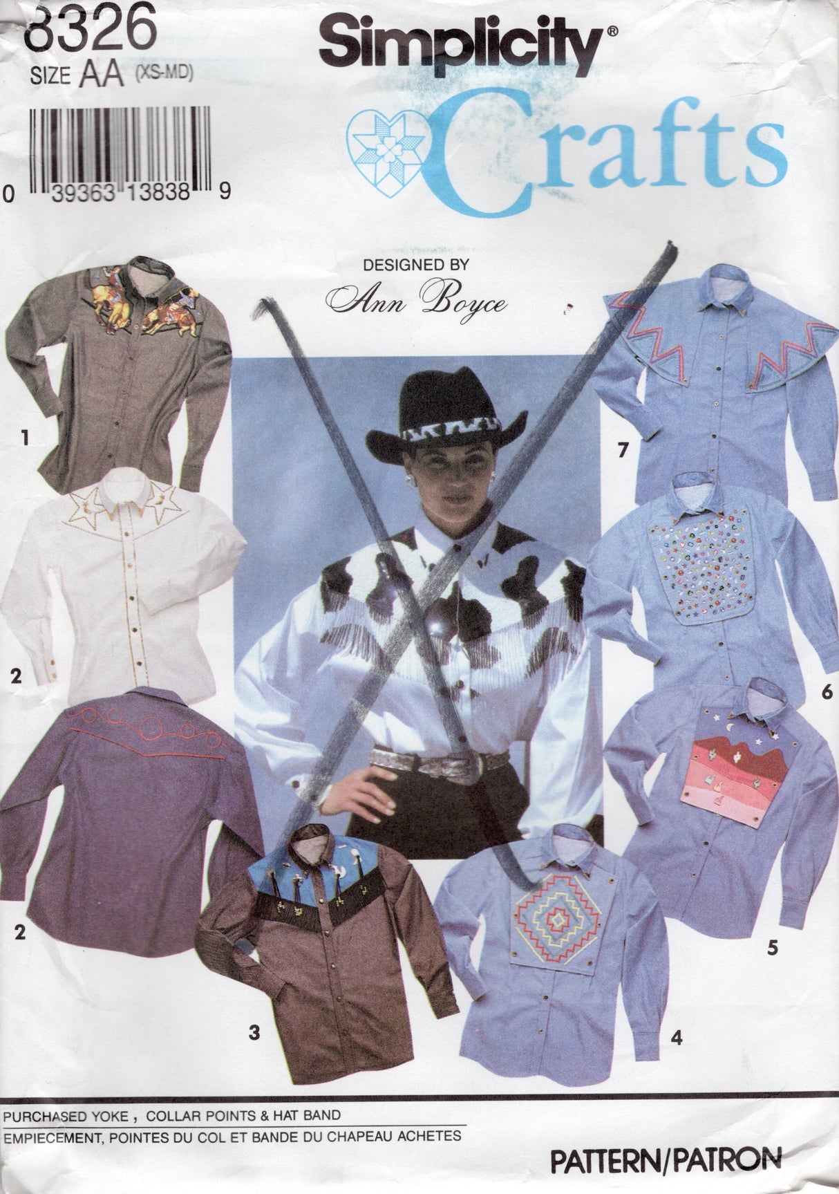 1990's Simplicity Button Up Western Shirt Pattern - Bust/Chest 30-48" - No. 8326