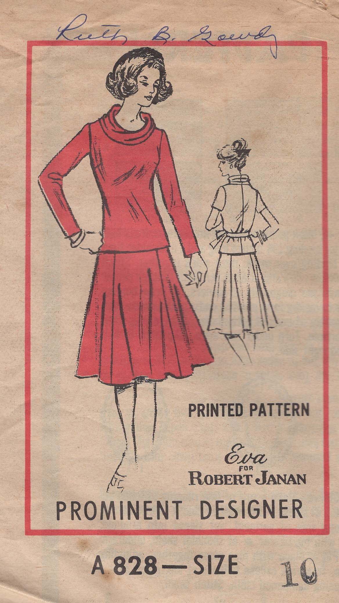 1970's Mail Order Cowl Neck Blouse with Flared Skirt  Pattern - Bust 32.5" - No. 828
