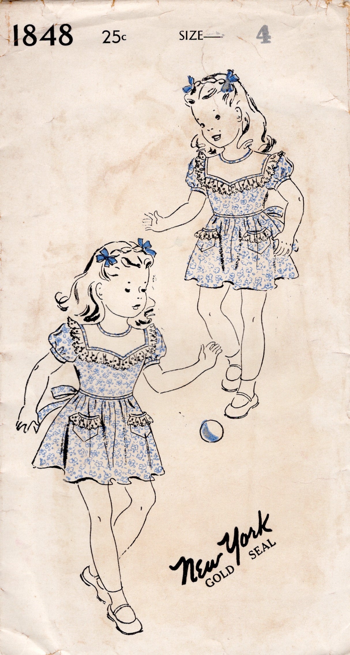 1940's New York Child's One Piece Dress with Large Yoke and Tie Back - Chest 23" - No. 1848