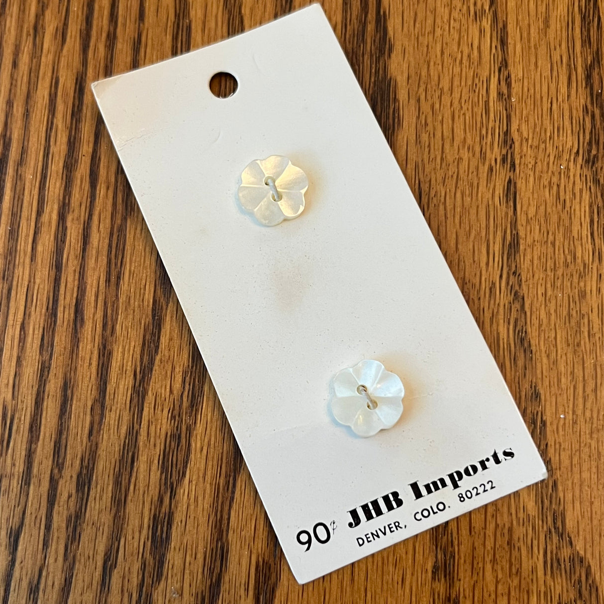 1970’s JHB White Flower Mother of Pearl Buttons - White - Set of 2 - Size 1/2" - on card