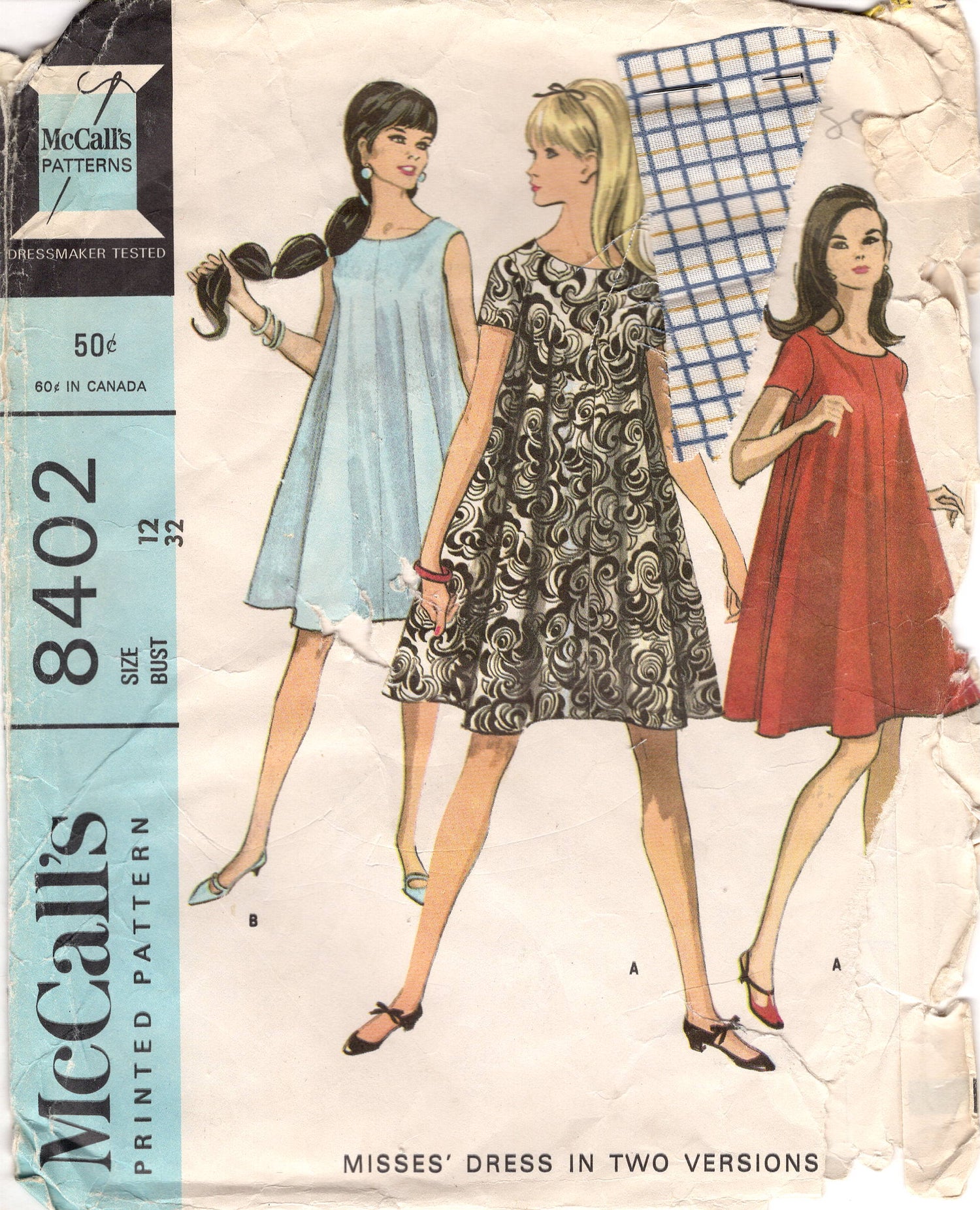 1960's McCall's Tent Dress Pattern - Bust 32" - No. 8402