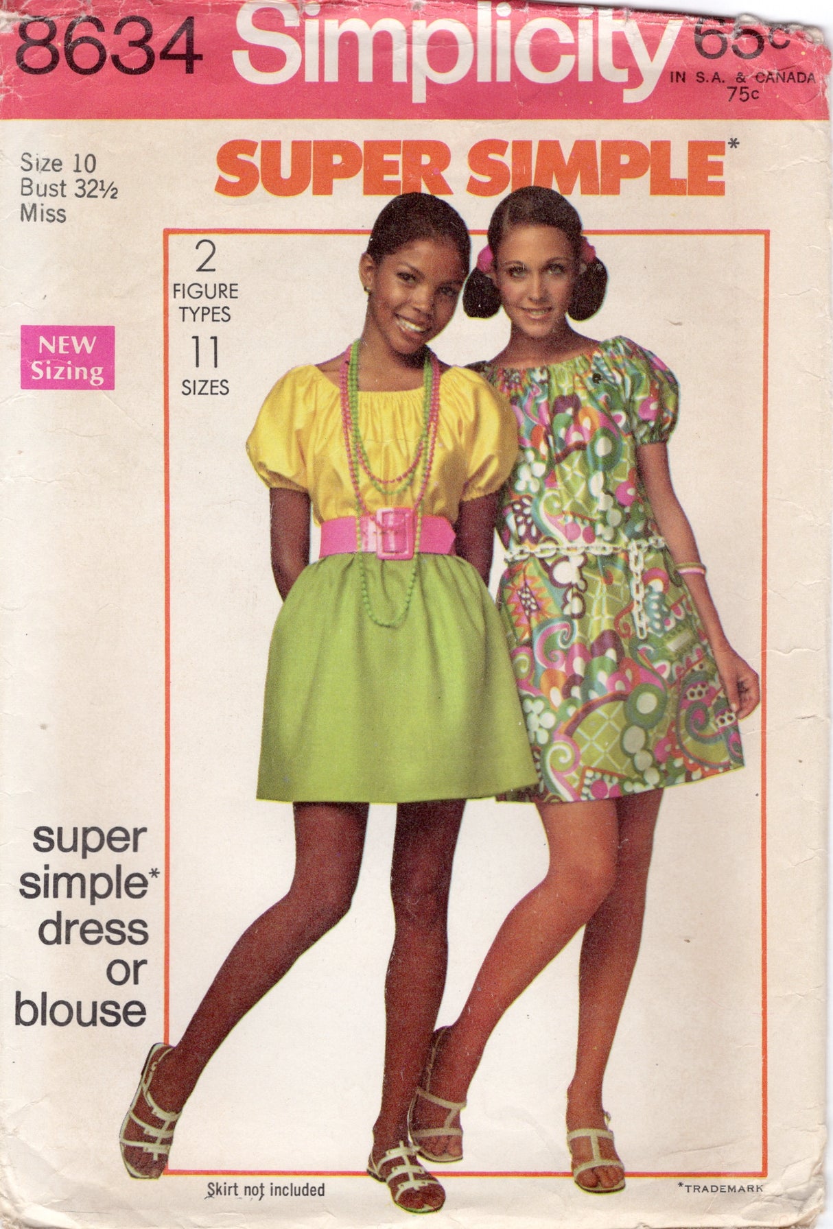 1960's Simplicity "Super Simple" Blouse or Dress Pattern - Bust 32.5" - No. 8634