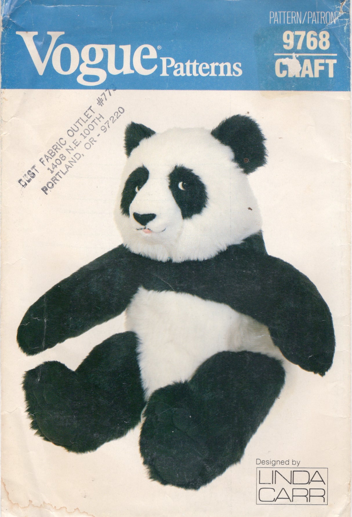 1980's Vogue Craft Large Stuffed Panda Bear Pattern - 19" doll - No. 9768