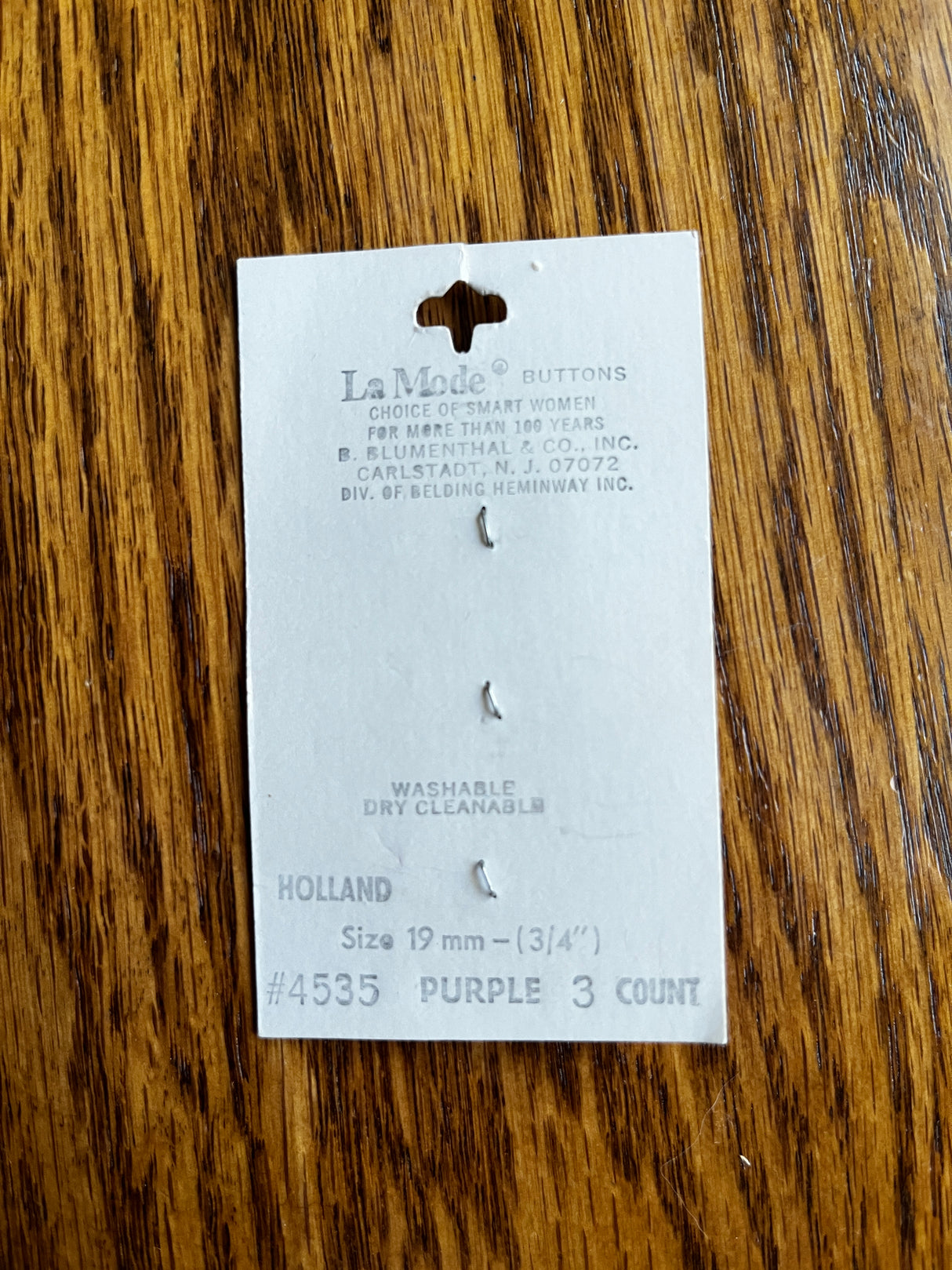 1980’s La Mode Purple Shimmer Plastic Button - Set of 3 - 3/4” - on card