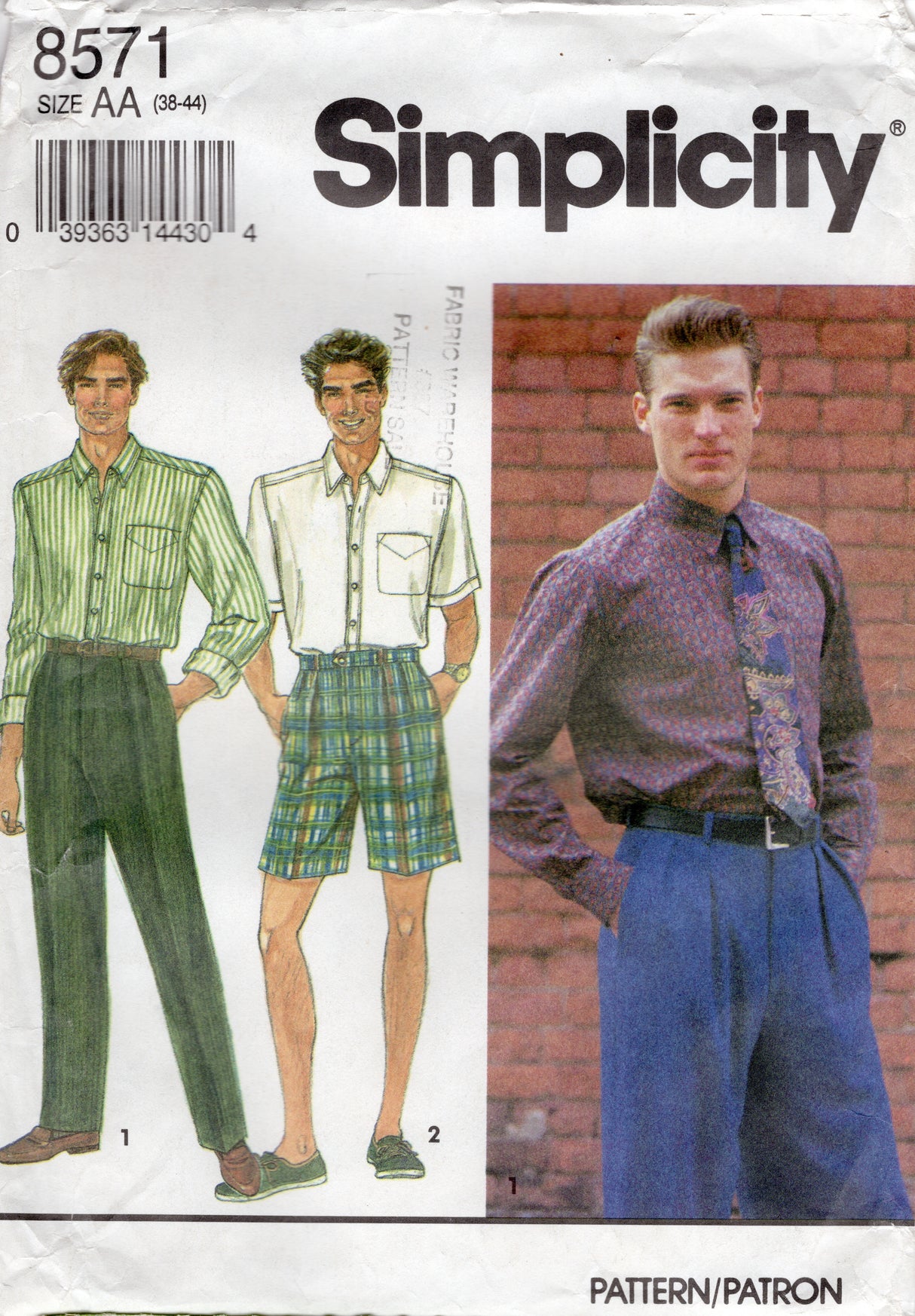 1990's Simplicity Men's Button Up Shirt, Pants or Short Pattern - Chest 38-44" - No. 8571