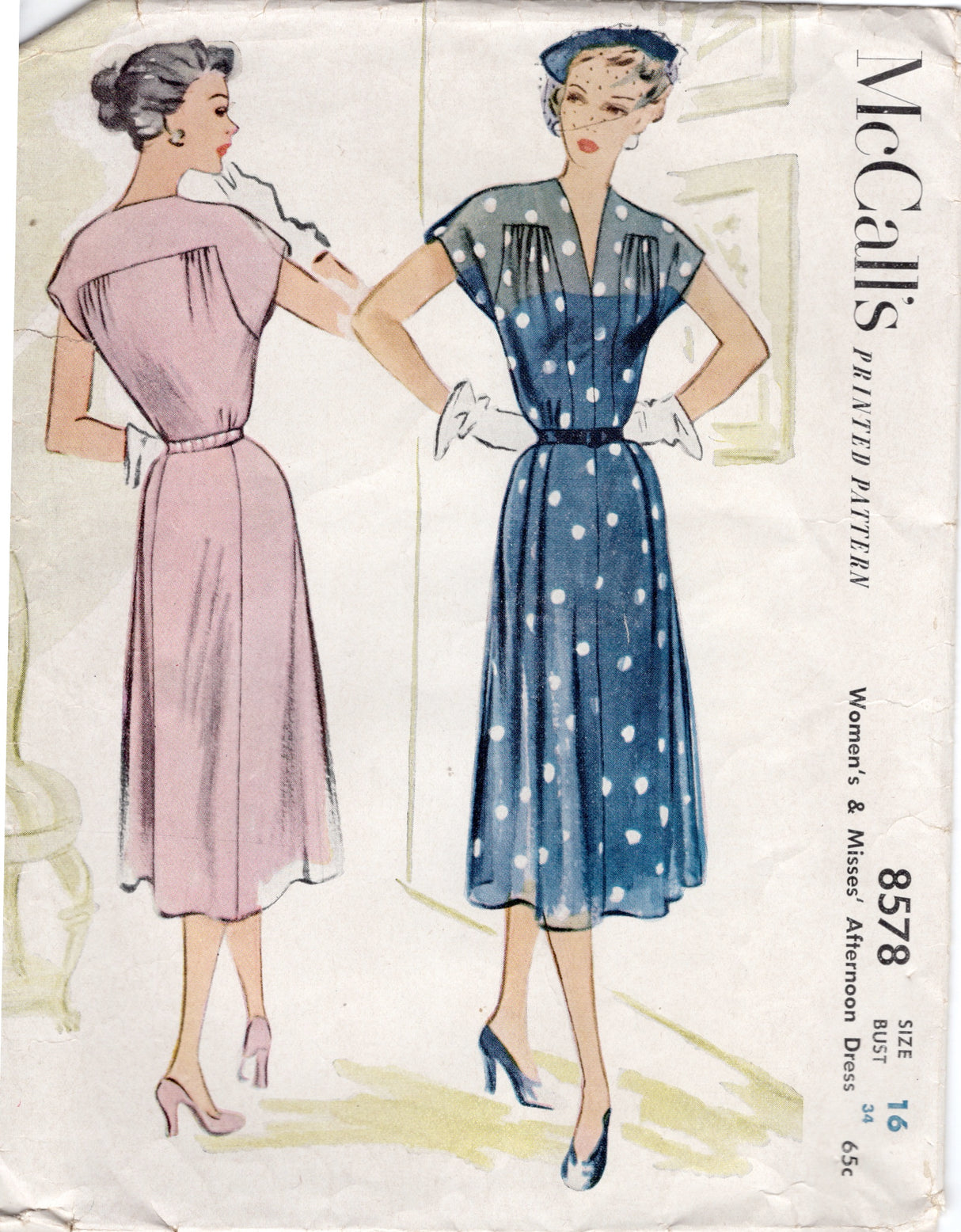 1950's McCall's Gathered Bodice Dress Pattern with Large Yoke - Bust 34" - No. 8578