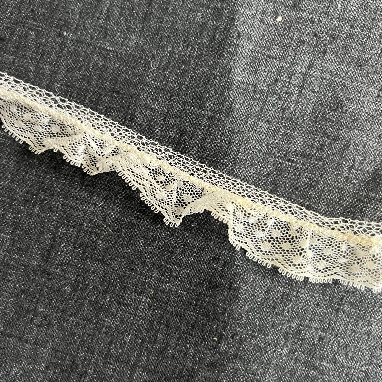 1970’s White Polka Dot Gathered Nylon Edge Lace - BTY