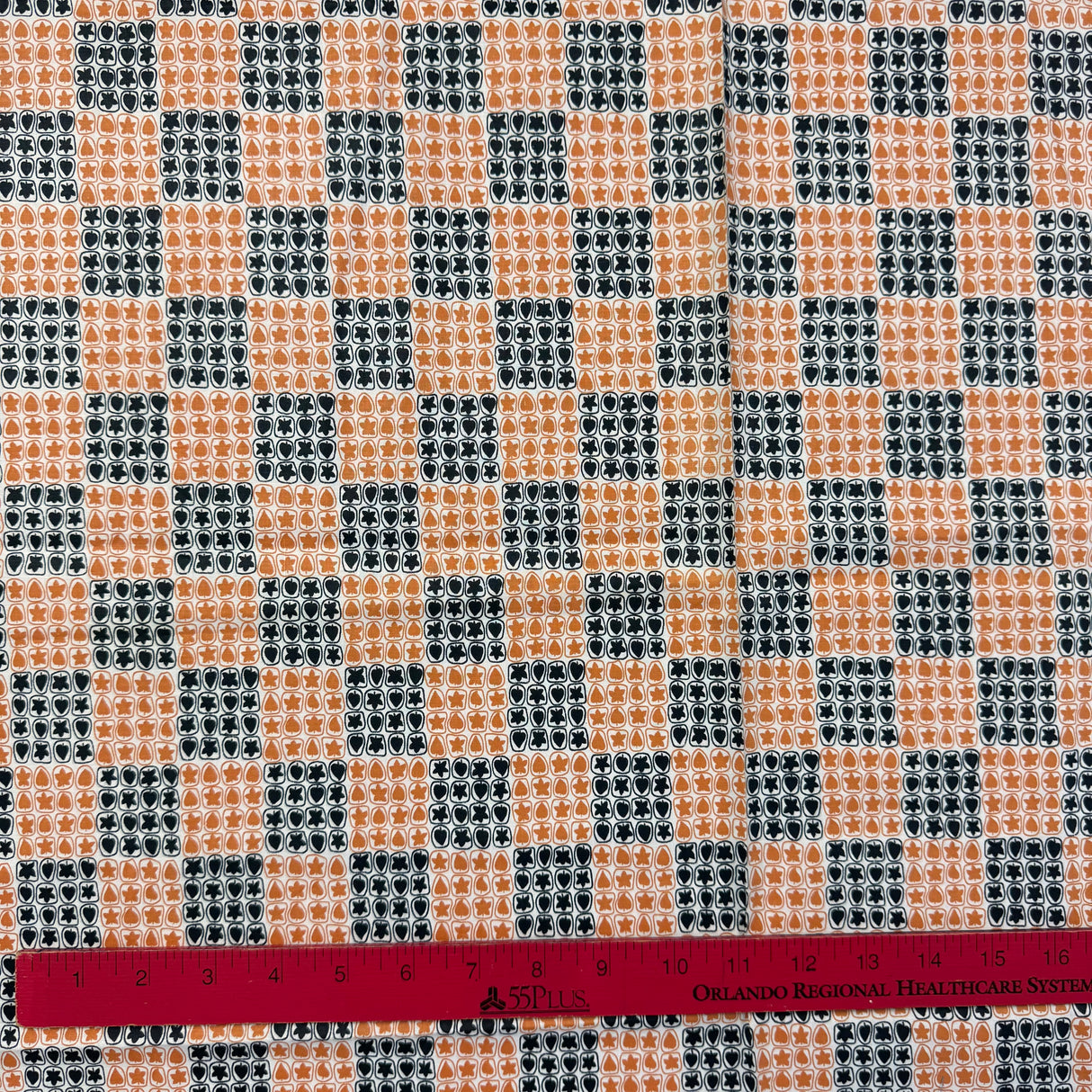 1960’s Leaf Novelty Print Cotton blend fabric - Orange and Black (P72)