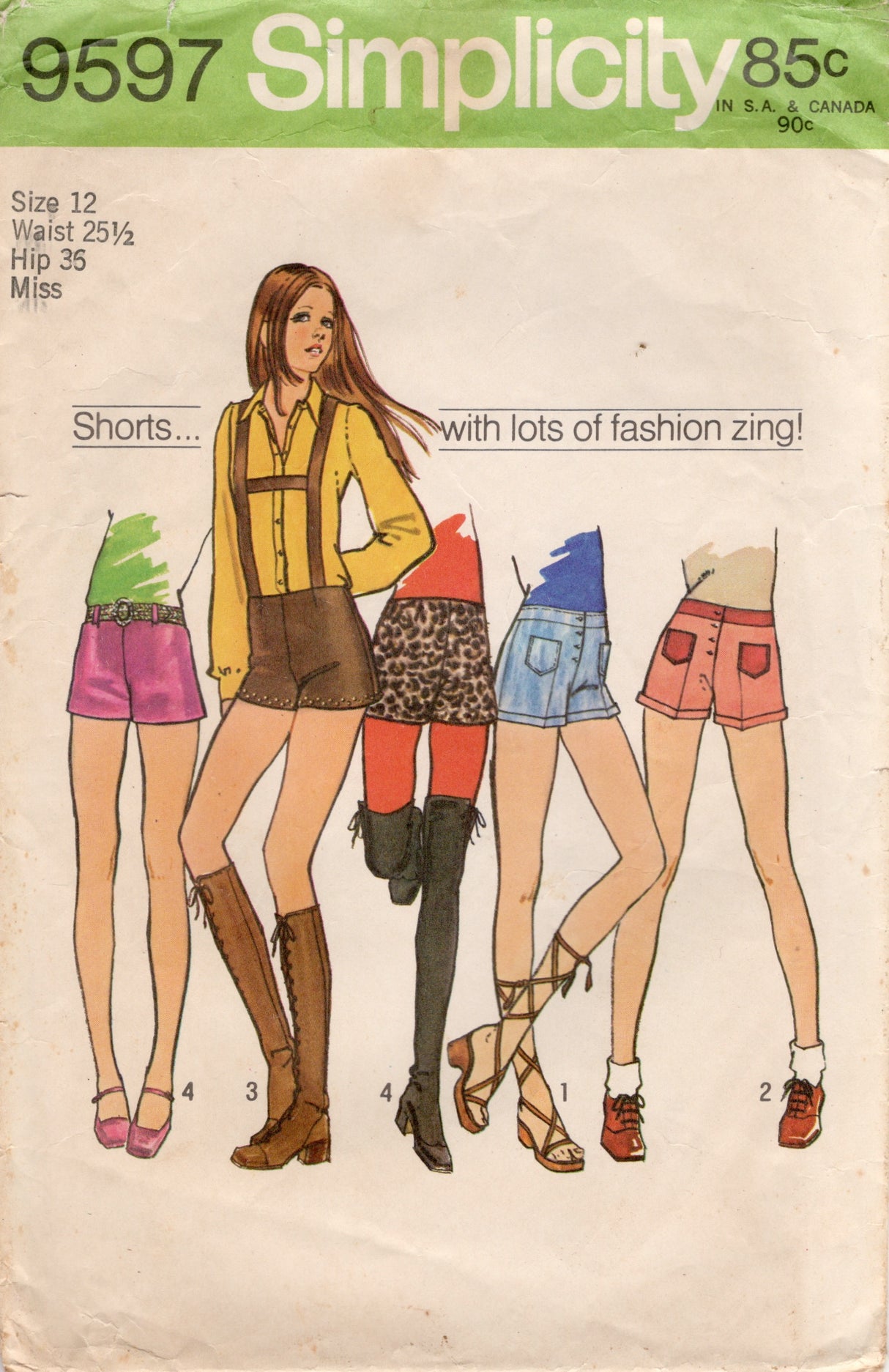 1970's Simplicity Suspender Hip-Hugger Shorts Pattern - Waist 25.5" - No. 9597