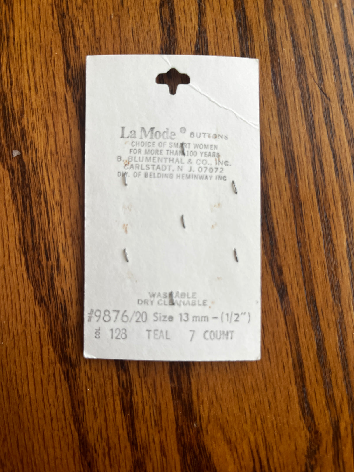 1980’s La Mode Teal Blue Carved Plastic Buttons - Set of 7 - 1/2” - on card