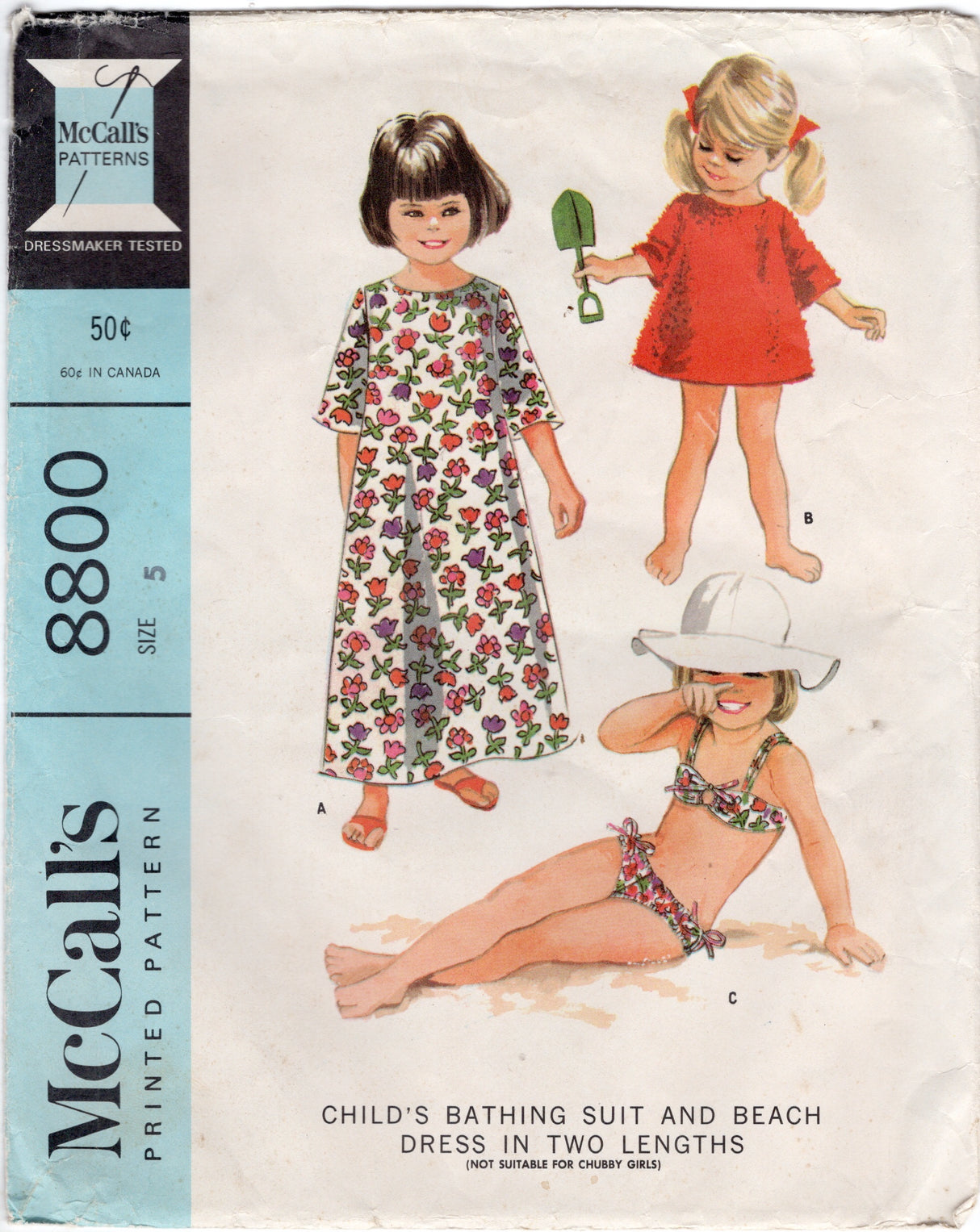 1960's McCall's Child's Two Piece Swim Suit and Beach Dress Pattern - Chest 23.5" - No. 8800