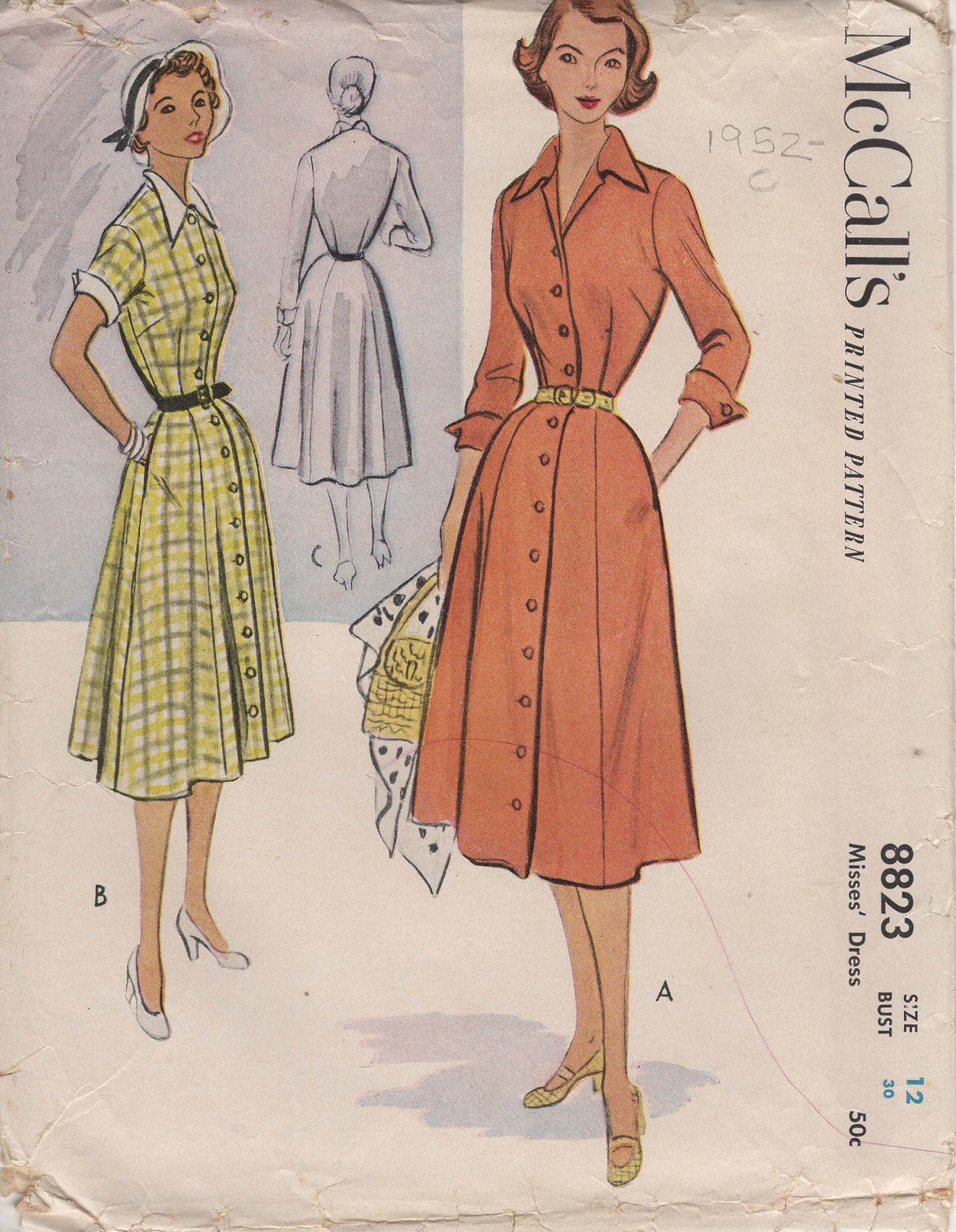 1950's McCall's Button Front Fit and Flare Dress Pattern - Bust 30" - No. 8823