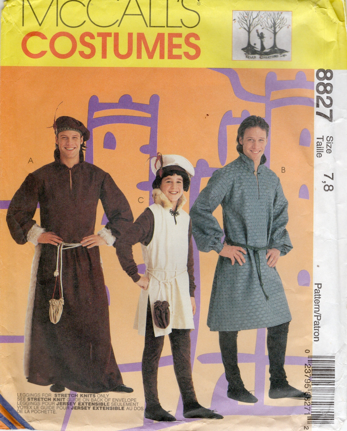 1990's McCall’s Child's Medieval Tunic, Leggings, Beret and Pouch Costume – Chest 26-27” - No. 8827