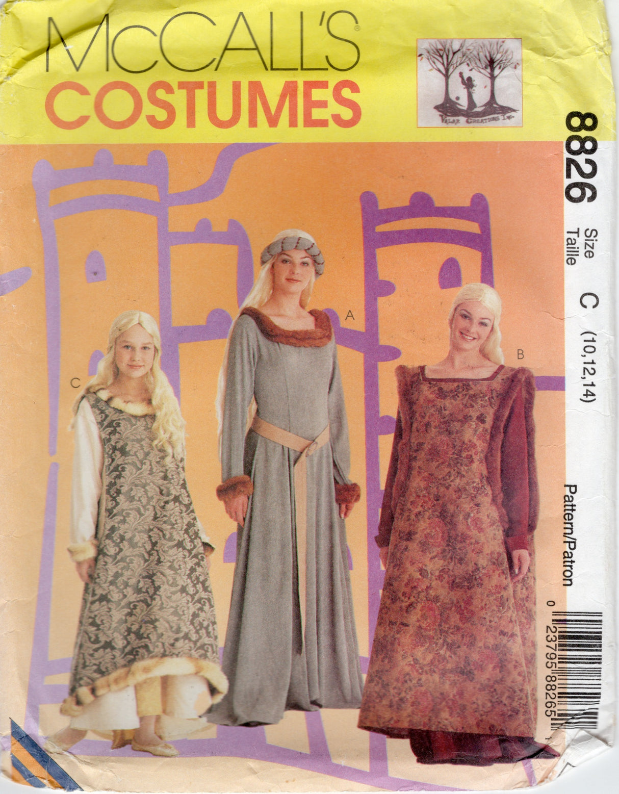 1990's McCall’s Adult Medieval Gown, Overdress, Belt and Headdress Costume – Bust 32.5-36" - No. 8826