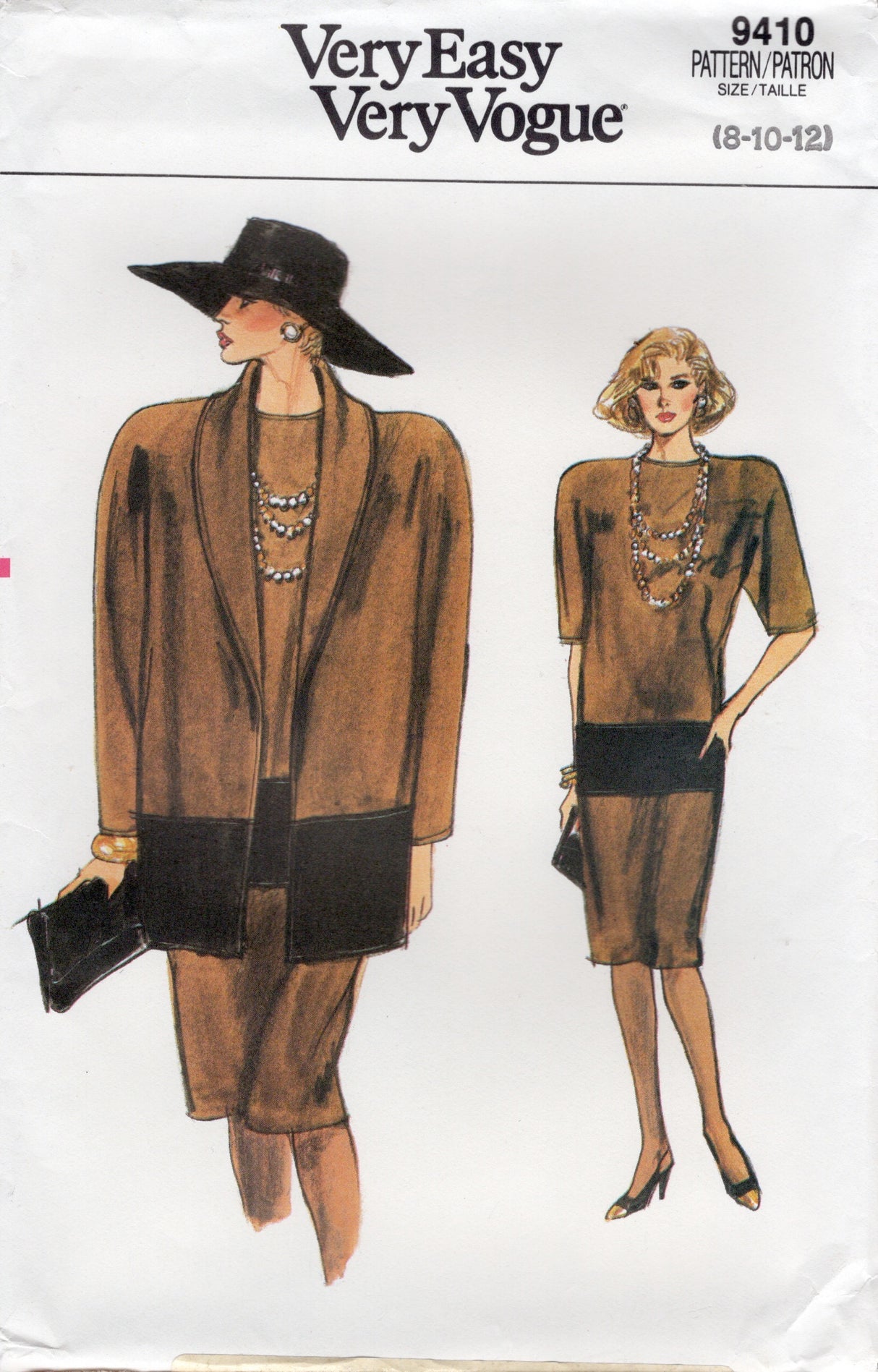 1980's Vogue Loose-Fitting Jacket and Straight Line Dress Pattern - Bust 31.5-34" - No. 9410