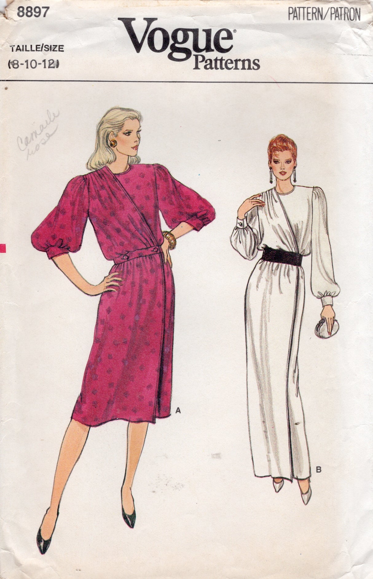 1980's Vogue Loose-Fitting A-Line Wrap Dress Pattern - Bust 31.5-34" - No. 8897