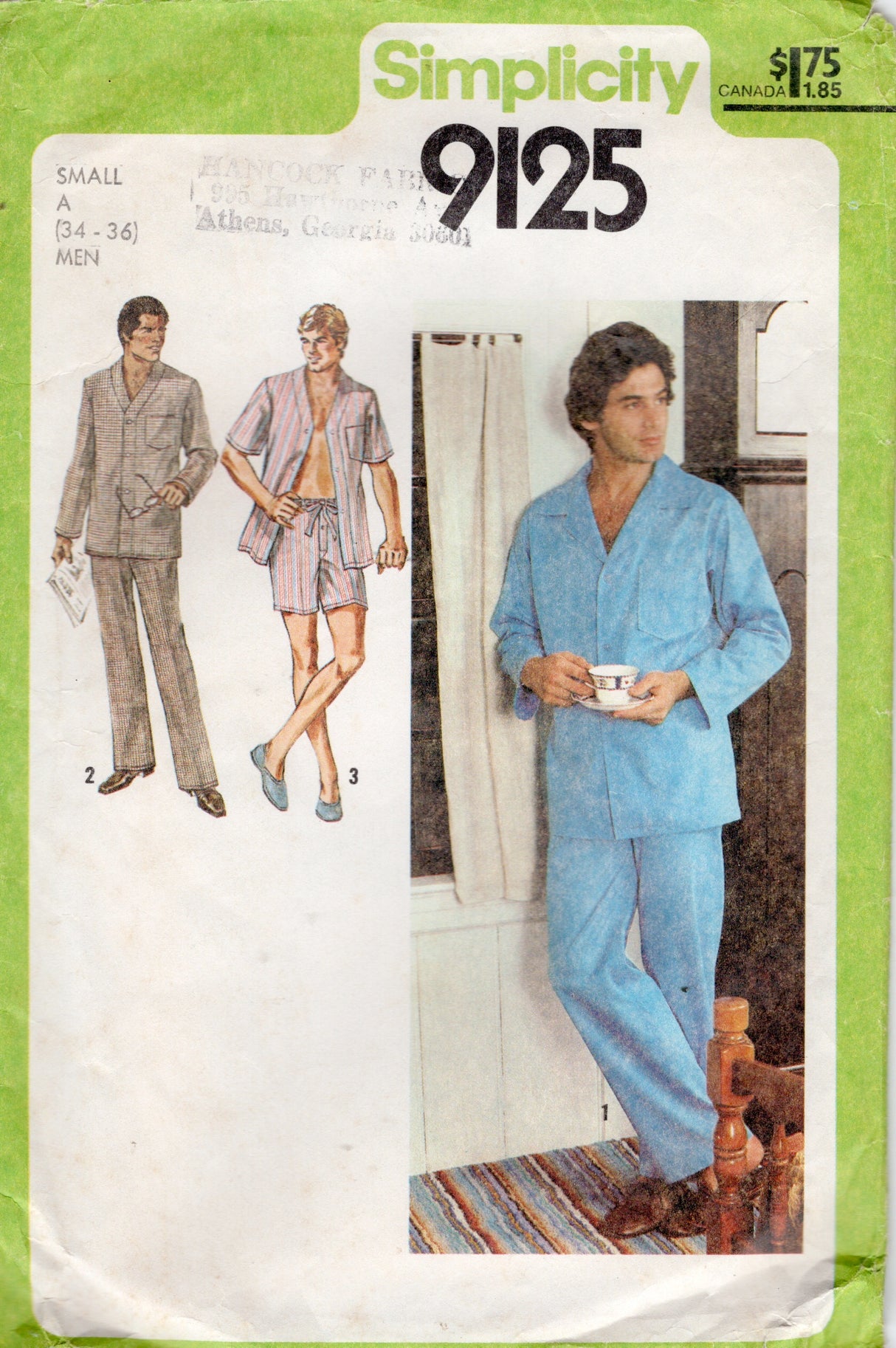 1970's Simplicity Men's Pajamas Pattern - Chest 34-36" - No. 9125
