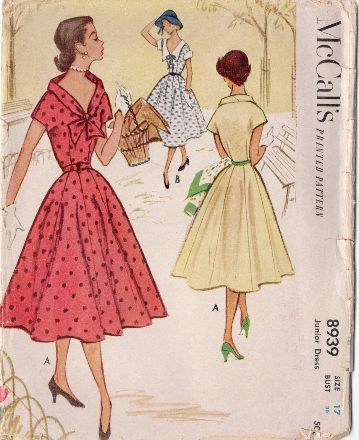 1950's McCall's Fit and Flare Dress Pattern with Tie Collar - Bust 35" - No. 8939
