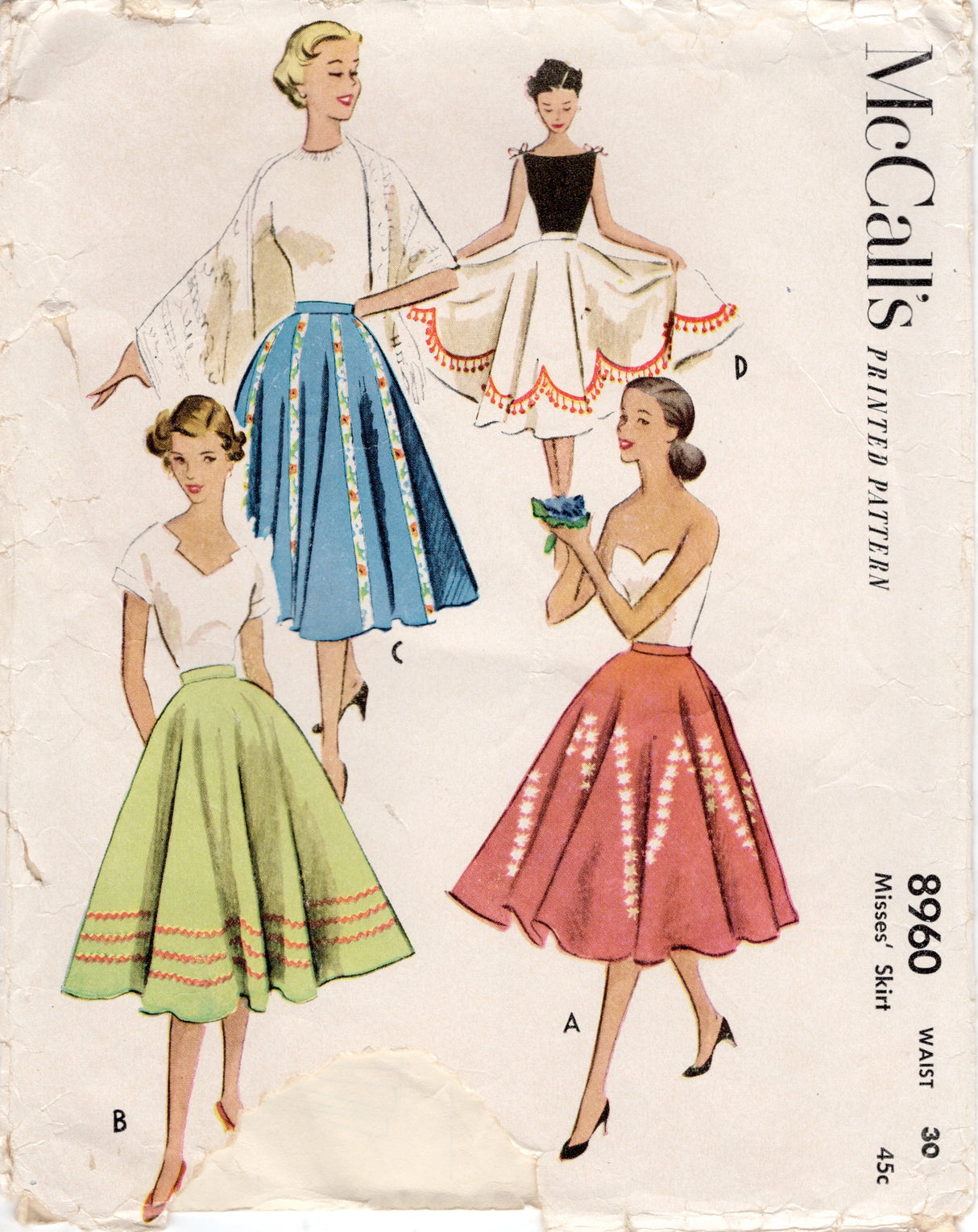 1950's McCall's Circle Skirt Pattern - Waist 30" - No. 8960