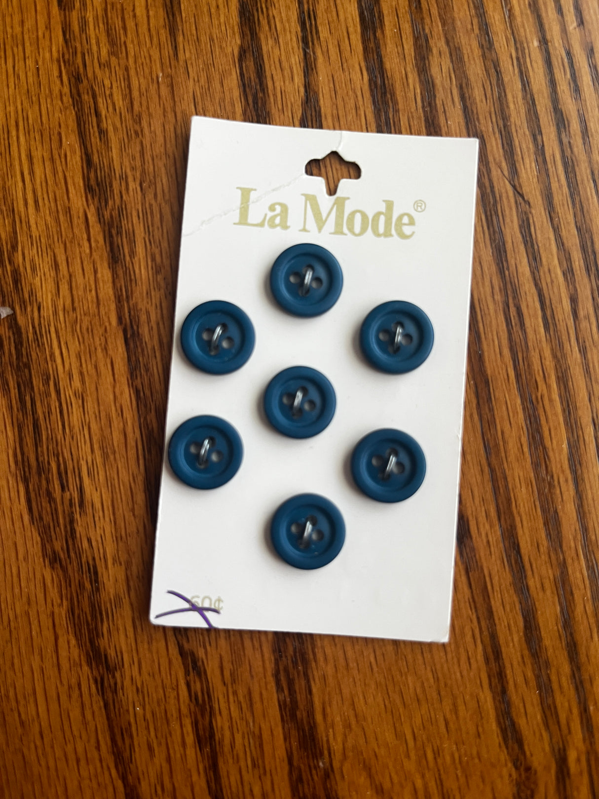 1980’s La Mode Teal Blue Carved Plastic Buttons - Set of 7 - 1/2” - on card