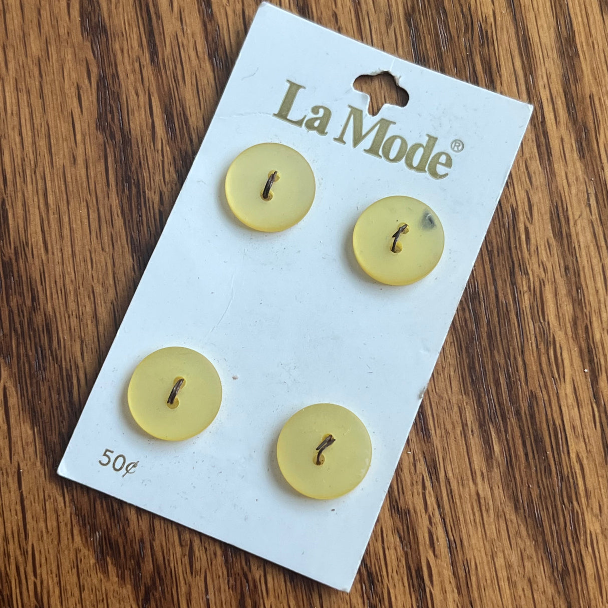 1980’s La Mode Plastic Buttons - Yellow (Matte finish) - Set of 4 - Size 23 - 5/8" - on card