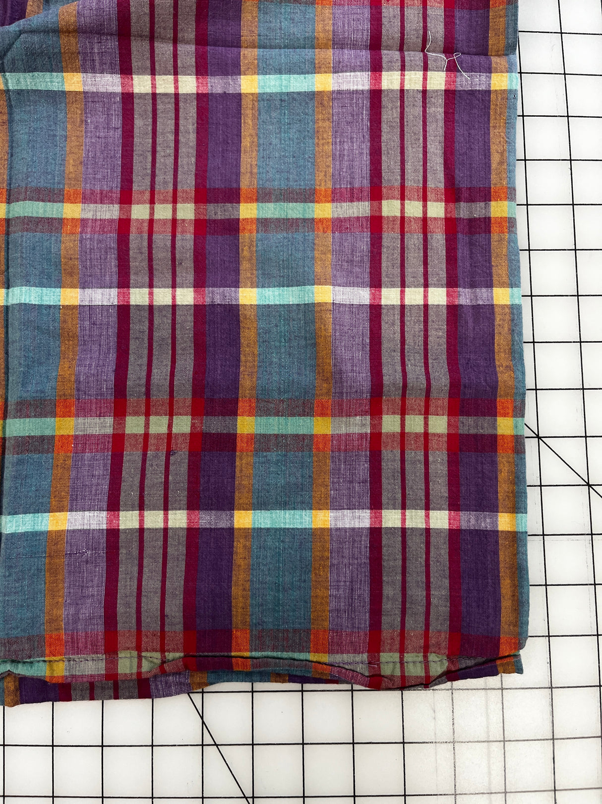 1980’s Large Purple, Red and Blue Plaid Cotton Fabric - (P206)