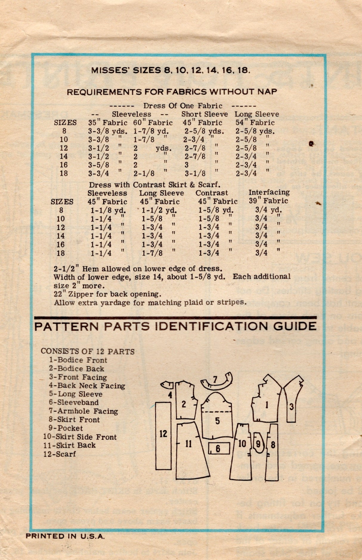 1960's Mail Order Shirtwaist Dress Pattern with Front Pockets - Bust 36" - 9010